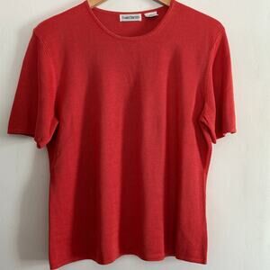 BARRY BRICKEN | 90s Vintage Tomato Red Orange 100% Silk Short Sleeve Sweater XL
